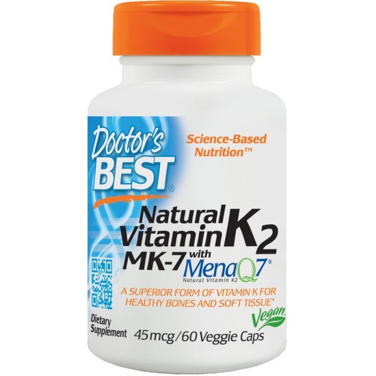 Natural Vitamin K2 MK7 with MenaQ7, 45mcg - 60 vcaps