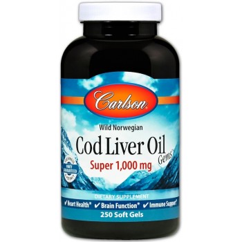 Wild Norwegian Cod Liver Oil Gems, 1000mg - 250 softgels