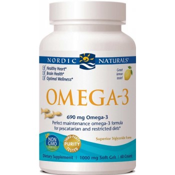 Omega-3, 690 mg citrona (zivju želatīns) - 60 mīkstās kapsulas