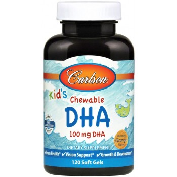 Bērnu košļājamās DHA kapsulas, 100 mg apelsīnu garšas - 120 mīkstās kapsulas