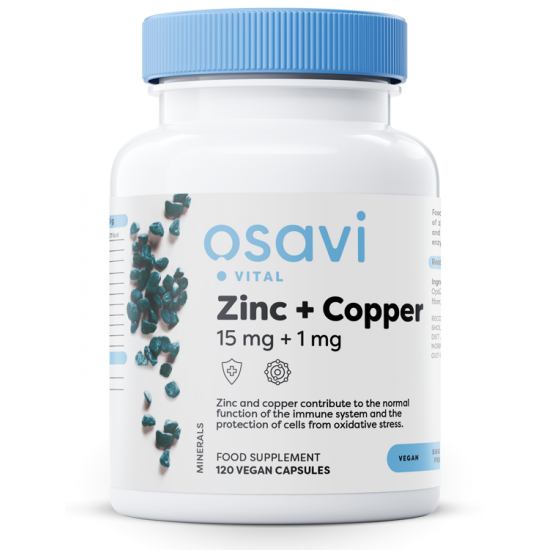Zinc + Copper, 15mg + 1mg - 120 vegan caps