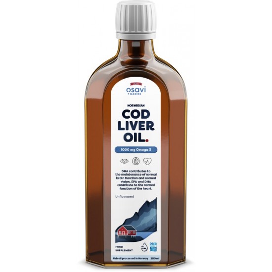 Norwegian Cod Liver Oil, 1000mg Omega 3 (Unflavoured) - 250 ml.