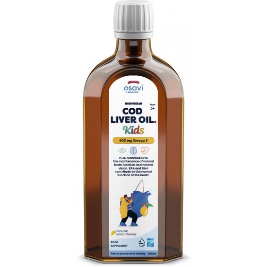 Norwegian Cod Liver Oil Kids, 500mg Omega 3 (Lemon) - 250 ml.