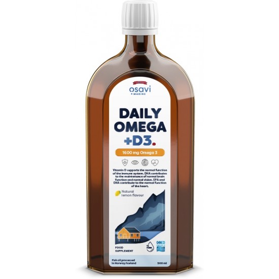 Daily Omega + D3, 1600mg Omega 3 (Natural Lemon) - 500 ml.