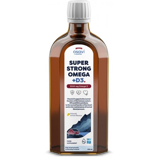 Super Strong Omega + D3, 3500mg Omega 3 (Lemon) - 250 ml.