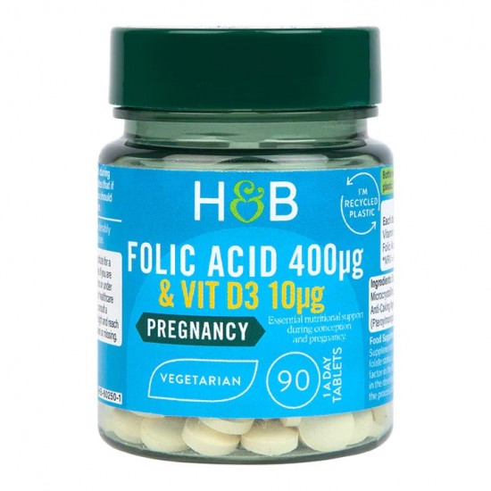 Folic Acid 400mcg, with Vit D3 10mcg - 90 tabs (EAN 5059604602504)