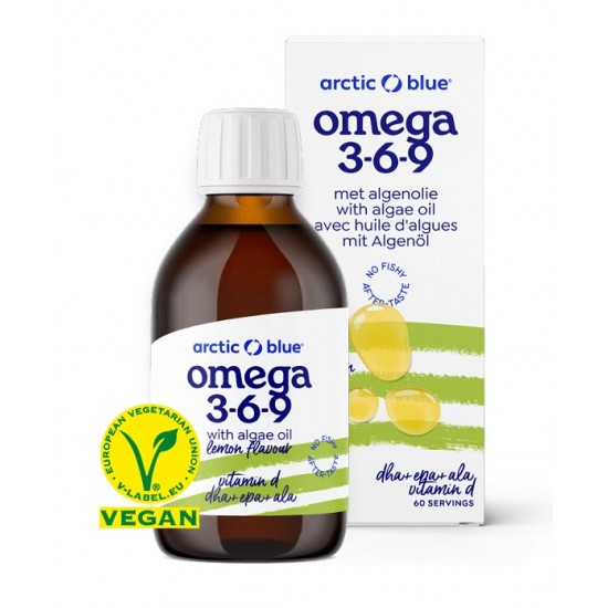 Algae Oil DHA + EPA + Hemp Seed Oil ALA with Vitamin D, Lemon - 150 ml.