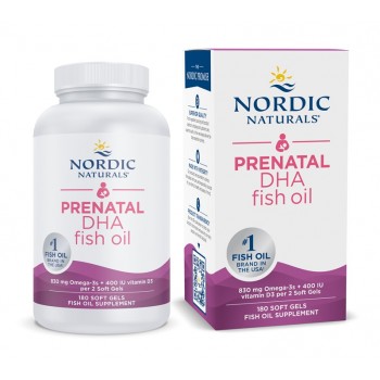 Prenatal DHA, 830mg Omega-3 + 400 IU D3 Unflavored (EAN 768990891045) - 180 softgels