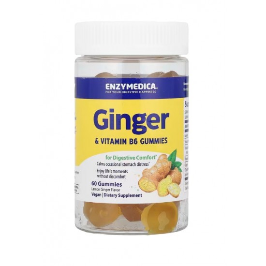 Ginger & Vitamin B6 Gummies, Lemon Ginger - 60 gummies