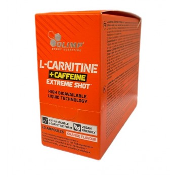 L-karnitino + kofeino „Extreme Shot“, apelsinų skonio – 10 x 25 ml.