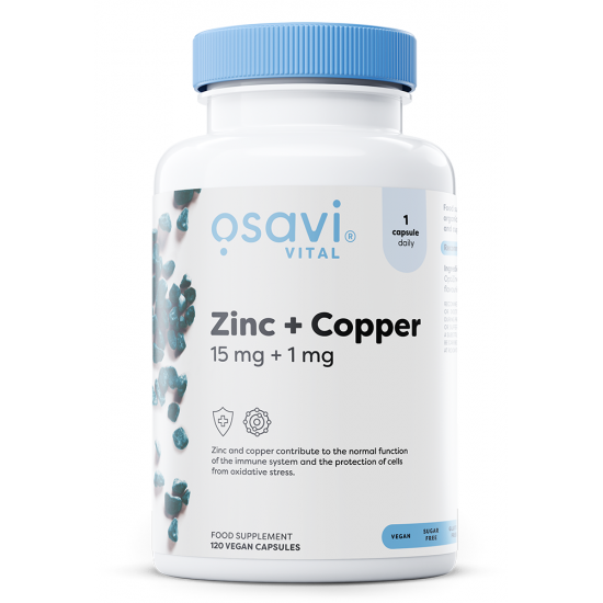 Zinc + Copper, 15mg + 1mg - 120 vegan caps