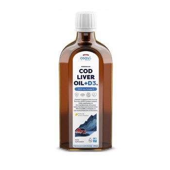 Norvēģijas mencu aknu eļļa + D3, 1000 mg Omega 3 (citrons) - 250 ml.