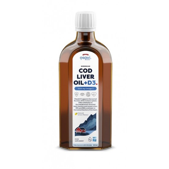 Norwegian Cod Liver Oil + D3, 1000mg Omega 3 (Lemon) - 250 ml.