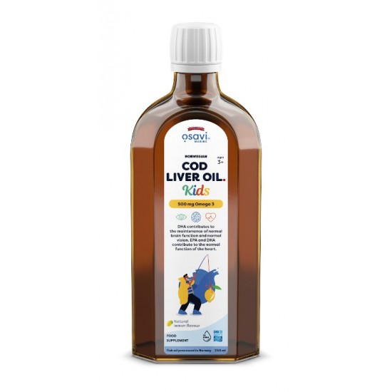 Norwegian Cod Liver Oil Kids, 500mg Omega 3 (Lemon) - 250 ml.