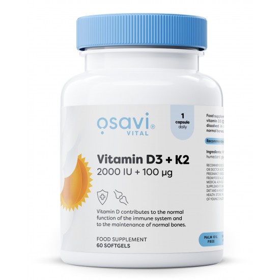Vitamin D3 + K2, 2000IU - 60 softgels