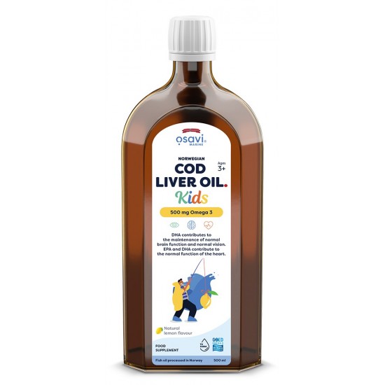 Norwegian Cod Liver Oil Kids, 500mg Omega 3 (Lemon) - 500 ml.