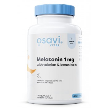 Melatoninas su valerijonais ir melisomis, 1 mg - 120 veganiškų kapsulių
