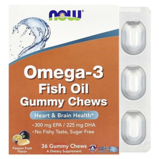 Omega-3 Fish Oil Gummy Chews, Passion Fruit – 36 košļājamās konfektes