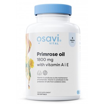 Prīmulas eļļa ar A un E vitamīnu, 1800 mg - 120 mīkstās kapsulas